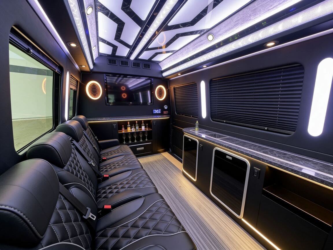 white party bus interior